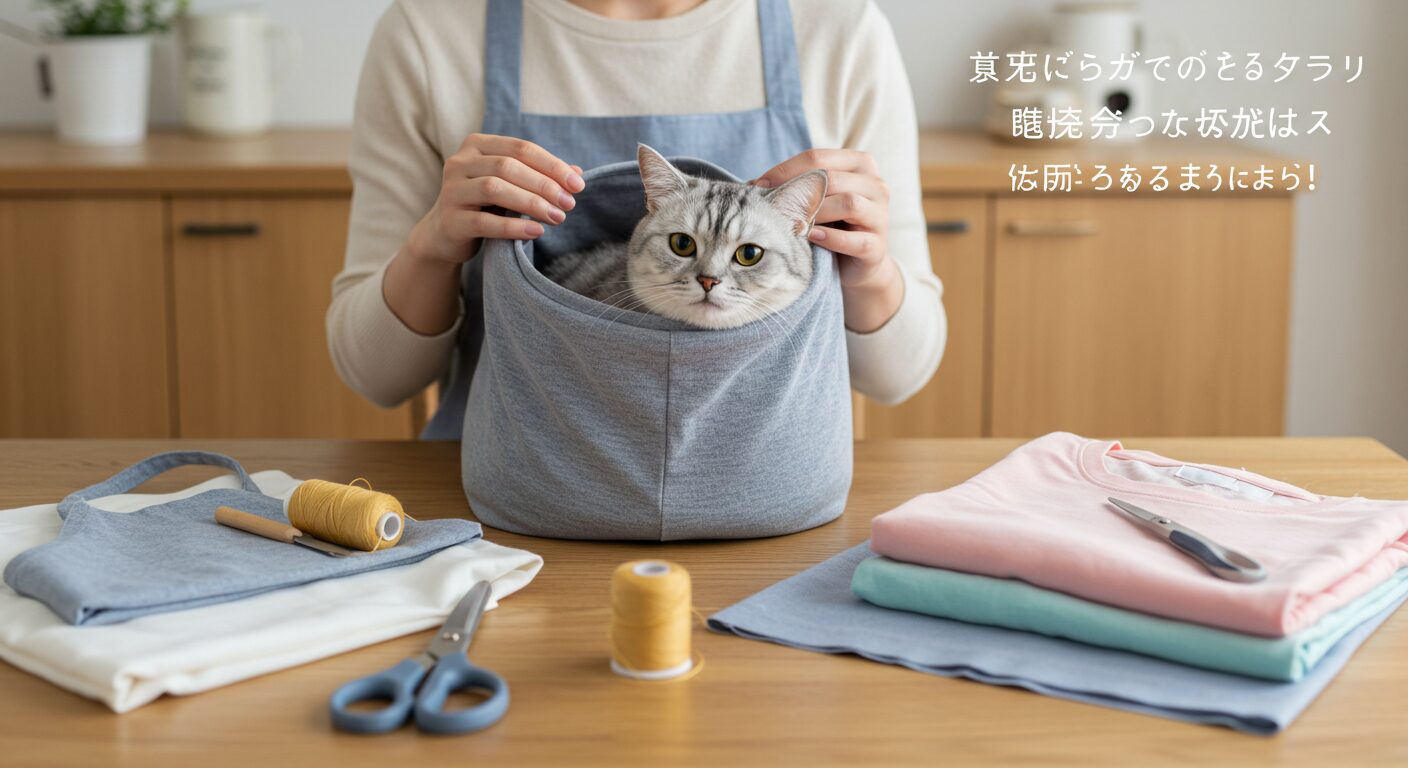 【完全ガイド】Tシャツとエプロンで作る猫の抱っこ紐｜ミシン不要＆型紙なしで安全DIY