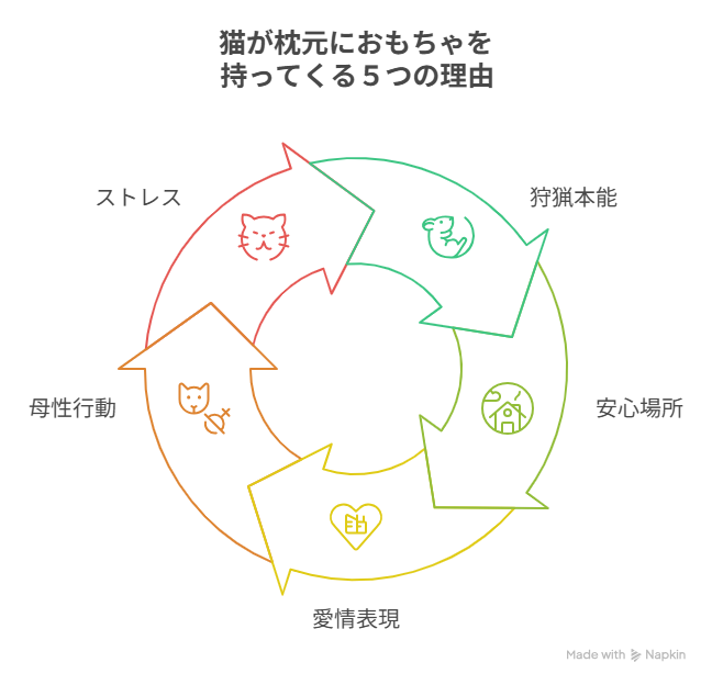 猫がおもちゃやぬいぐるみを枕元に持ってくる5つの理由