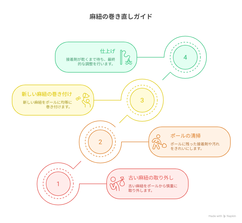 麻紐を巻き直して復活させる方法