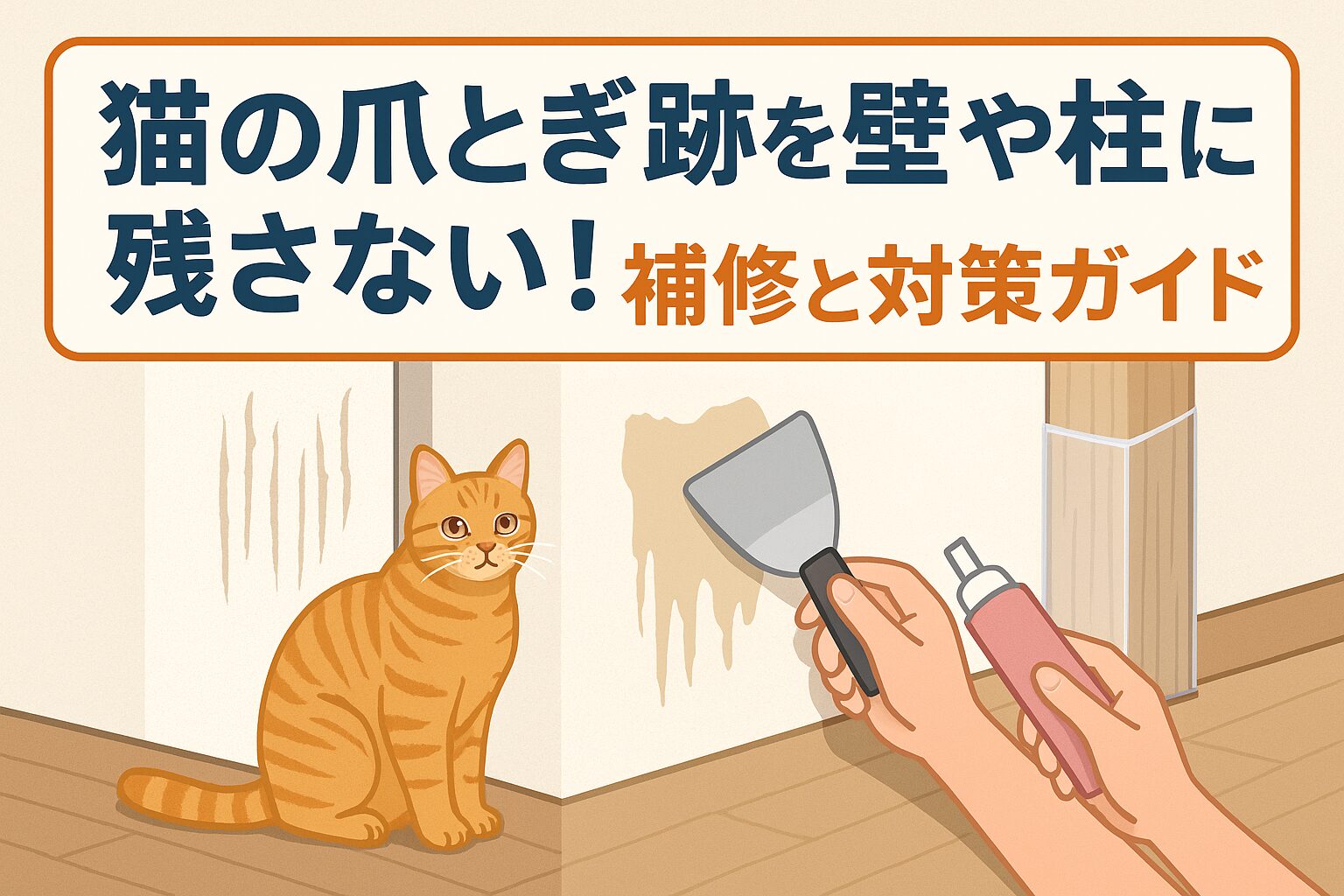 猫の爪とぎ跡を壁や柱に残さない！補修と対策ガイド