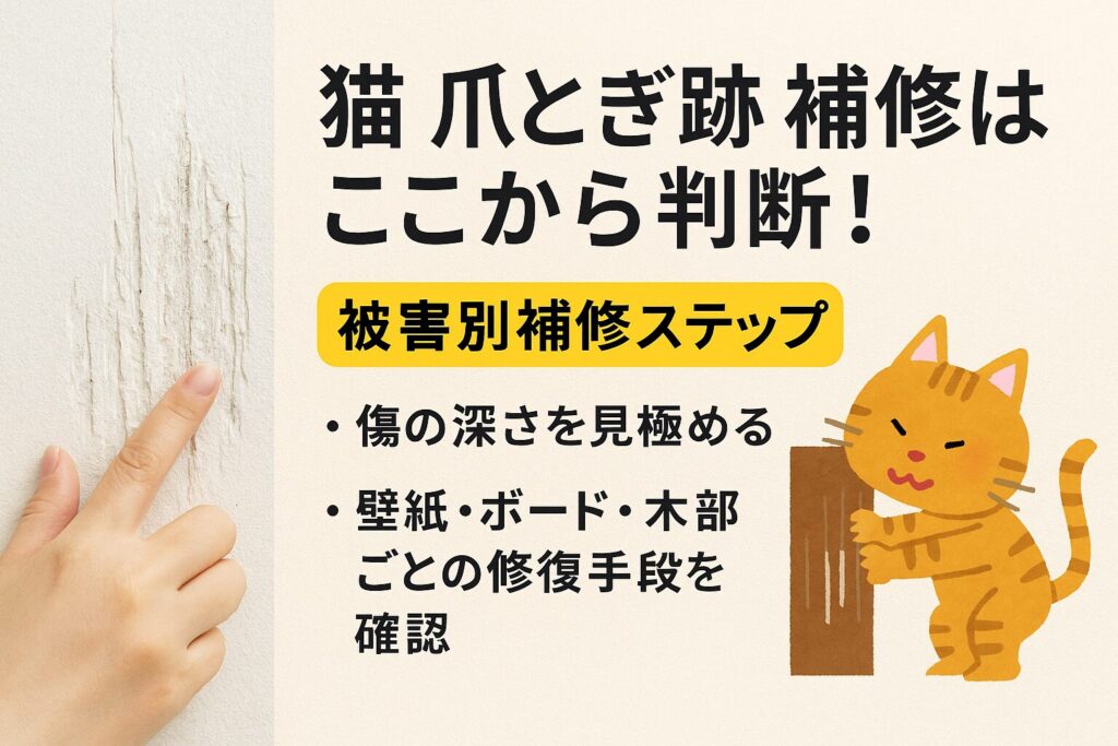 ① 猫 爪とぎ跡 補修はここから判断!被害別補修ステップ